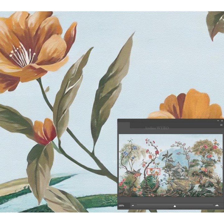 Papier Peint Panoramique Belvédère Japonais Fleurs Plantes Jardin Tropical