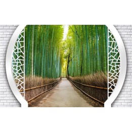 papier peint 3d extension d'espace paysage trompe l'oeil petit chemin dans la forêt de bambou