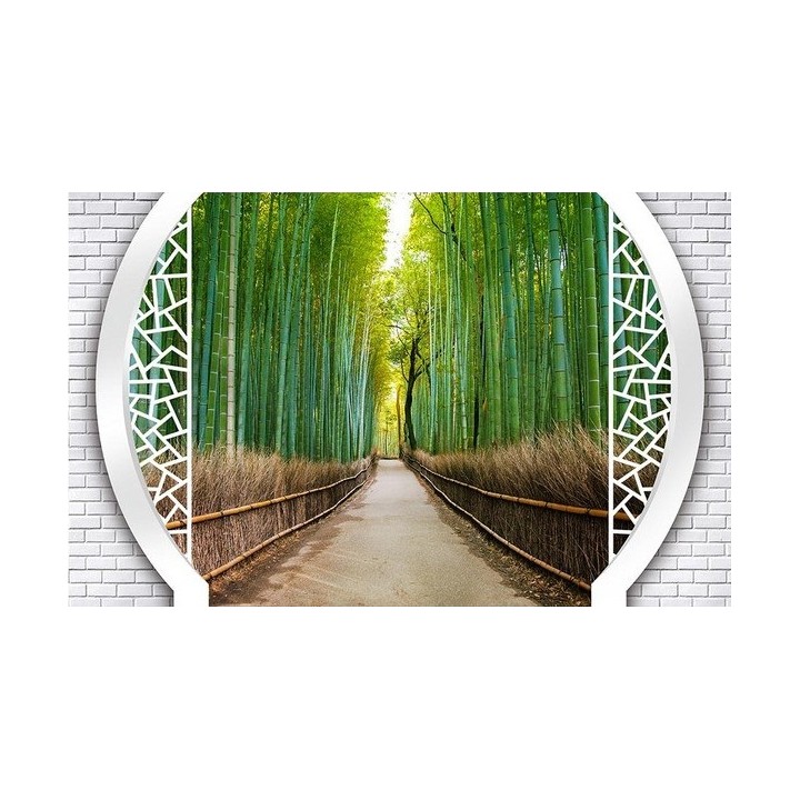 papier peint 3d extension d'espace paysage trompe l'oeil petit chemin dans la forêt de bambou