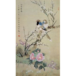 tapisserie paysage zen papier peint japonais oiseaux et fleurs printemps 