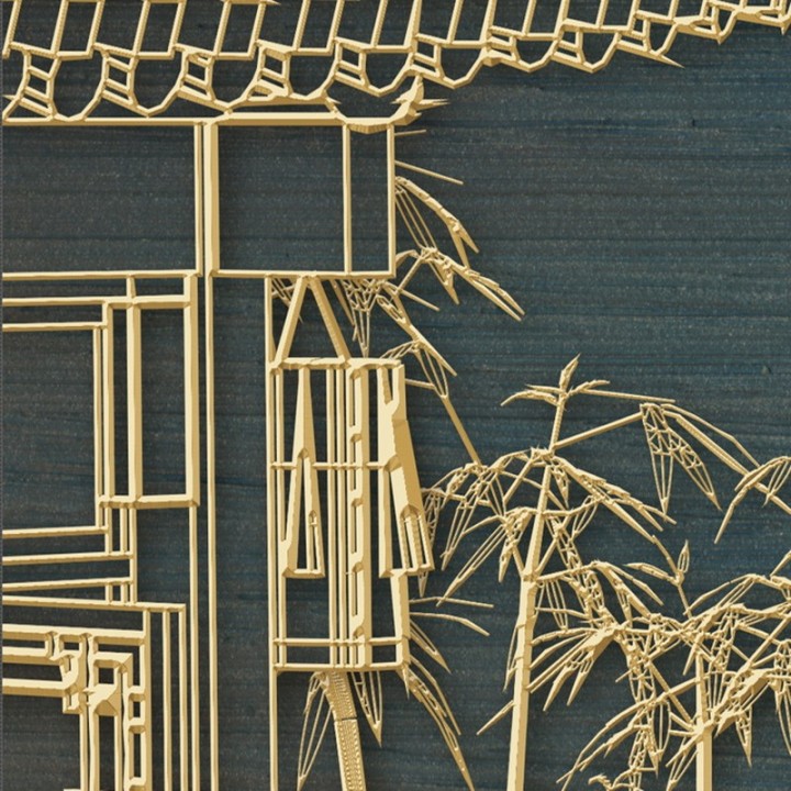 Papier peint doré original effet sculpté bas relief.