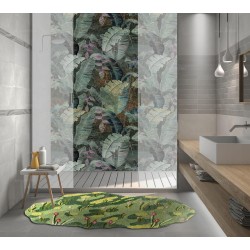 Cabine de douche italienne design tropical, panneau mural étanche PVC imprimé photoréaliste.