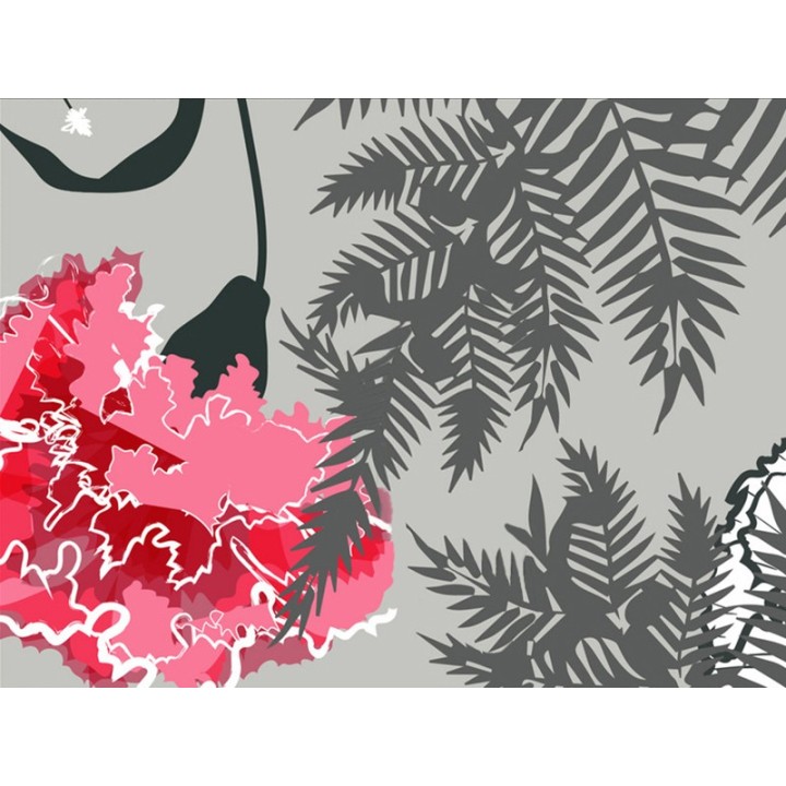 Panneau salle de bain œillet rose et blanc, fougère grise.