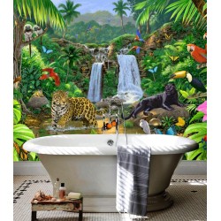 Mur de baignoire étanche, panneau PVC imprimé animaux et oiseaux de la jungle.