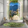 Panneau mural étanche, douche italienne, effet 3D - décor arche, village et montagne