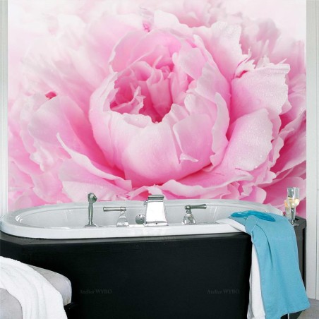Panneau en PVC avec décoration pivoine rose - Revêtement pour salle de bain et douche italienne