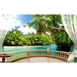 papier peint trompe l'oeil effet 3D extension d'espace paysage tropical