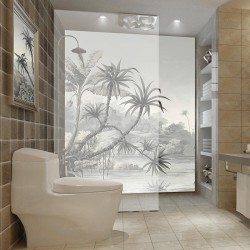 Panneau de douche original, paysage panoramique de la jungle.