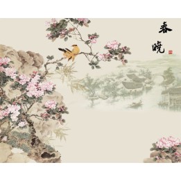 décoration d'intérieur tapisserie numérique sur mesure style asiatique paysage avec les fleurs de cerisier et les oiseaux