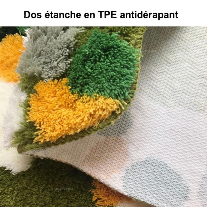 Tapis en relief lavable pour salle de bain, velours absorbant, dos étanche antidérapant.
