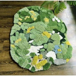Tapis Vert et Jaune en Relief Salle de Bain Sous-Bois Pelouse Mousse Lichen
