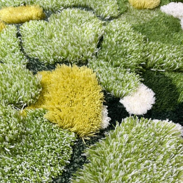 Tapis Vert et Jaune en Relief Salle de Bain Sous-Bois Pelouse Mousse Lichen