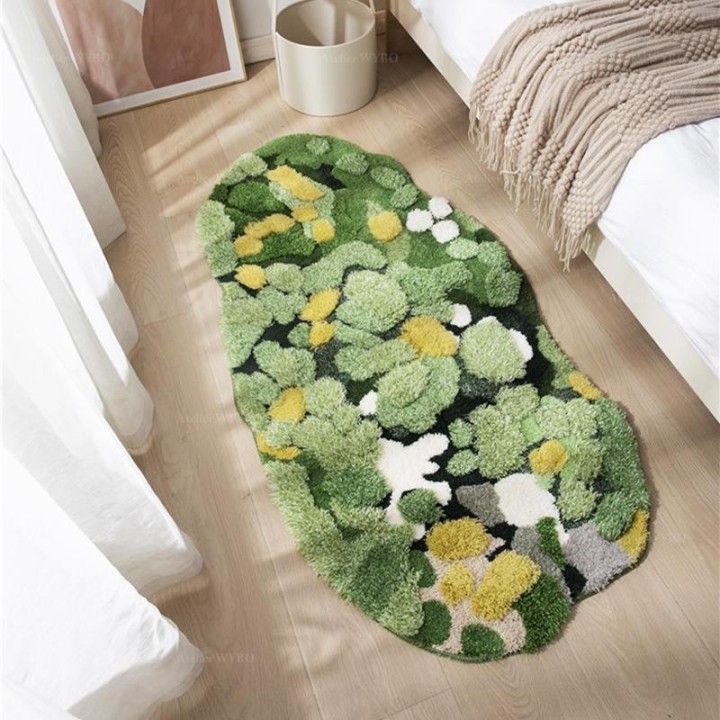 Tapis 3D Lavable Salle de Bain Descente de Lit Herbe Verte Mousse Jaune