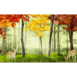 revêtement mural multi-couleur papier peint paysage les cerfs dans la forêt