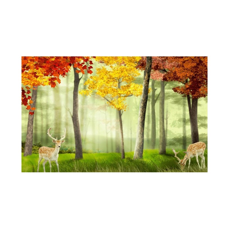 Tapisserie paysage multi-couleur - Les cerfs dans la forêt