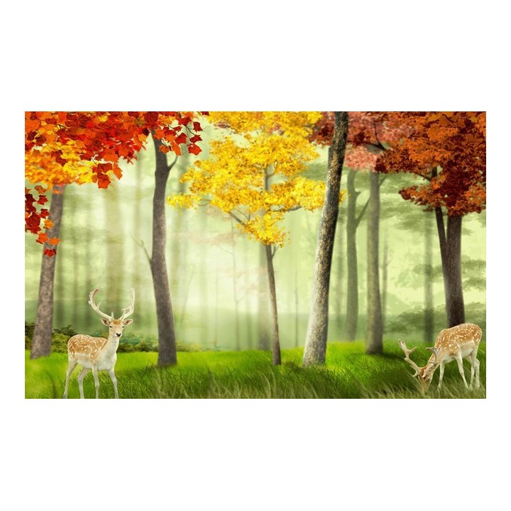 revêtement mural multi-couleur papier peint paysage les cerfs dans la forêt