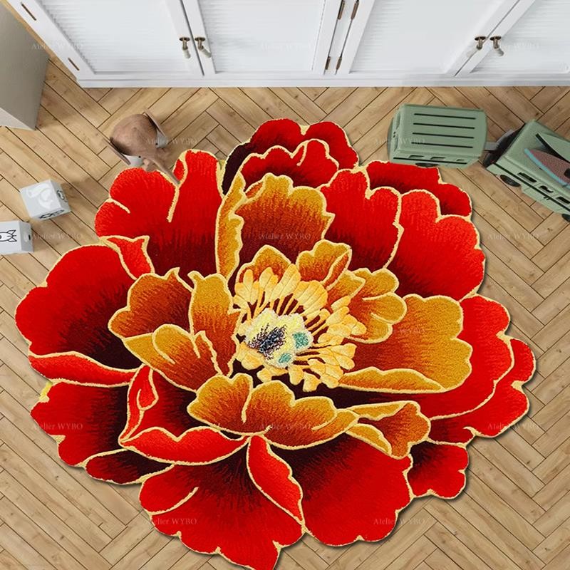 Tapis De Sol En Forme De Fleur En Fausse Laine - Lavable, Antidérapant, Diamètre 80 Cm, Couleur Beige Pour Salon/salle à Manger