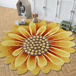 Tapis jaune fleur de tournesol velours épais en relief.