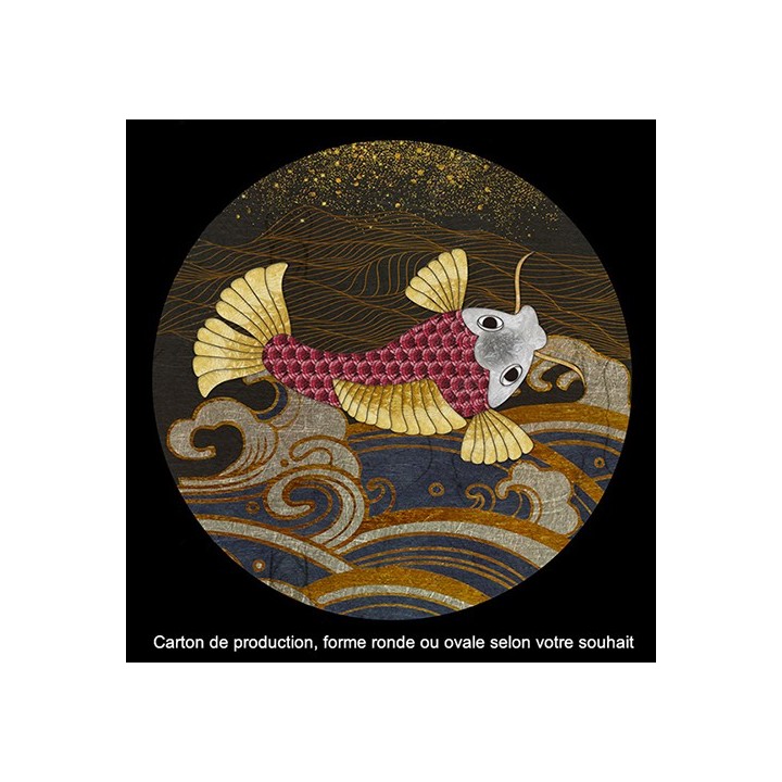 Tapis japonais séjour salon salle d'attente, poisson doré dans la vague.