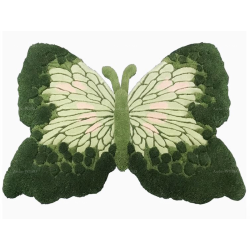 Tapis design 3D velours en relief papillon vert poétique.