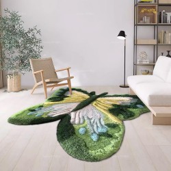 Tapis séjour papillon féerique, en laine et soie fait à la main.