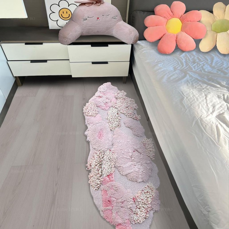 Tapis rose design 3D pour salon et chambre, descente de lit romantique.