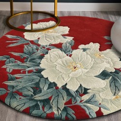 Tapis floral en relief avec prestige rouge impérial, laine de Nouvelle-Zélande fait main.