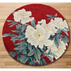 Tapis rond asiatique fleurs blanches et feuilles vertes, design et dimensions sur mesure