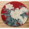 Tapis rond asiatique fleurs blanches et feuilles vertes, design et dimensions sur mesure