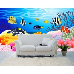 Papier peint chambre bébé - Paysage fond marin avec les poissons