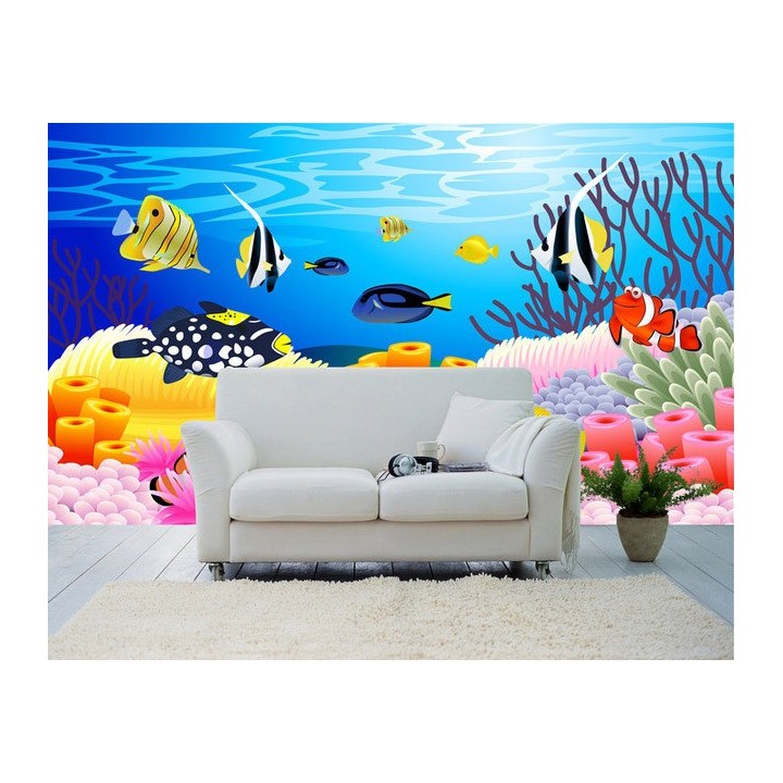 Poster Géant Coloré Chambre Bébé Paysage Fond Marin Poisson