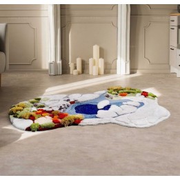 Déco Salon Coloré Tapis 3D Laine Epaisse Arbres Rouge Orange en relief