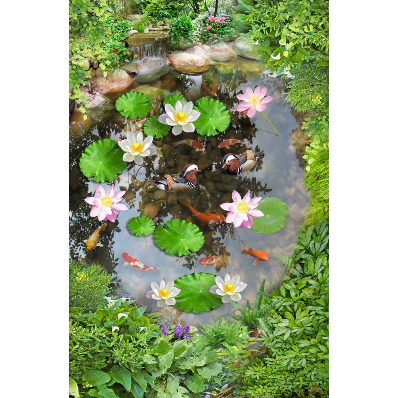 Revêtement de sol zen - petit étang entouré de végétation