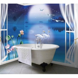 Lambris PVC bleu XXL personnalisé panneau étanche salle de bain lac cygne