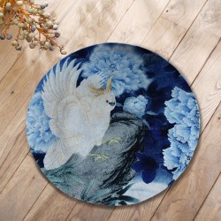 Tapis rond chinoiserie - Perroquet cacatoès et pivoine dans la nuit bleue