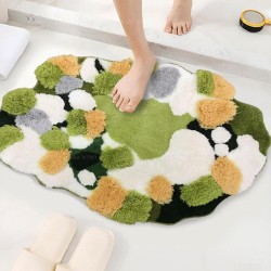 Tapis lavable à la machine pour salle de bain, design 3D en relief pelouse mousse et lichen.