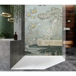 Fresque ancienne douche italienne sur mesure motif imprimé style campagne