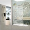 Fresque murale douche italienne style ancien, jardin, citronnier et oiseau, ton pastel
