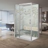 Fresque murale douche italienne style ancien, jardin, citronnier et oiseau, ton pastel