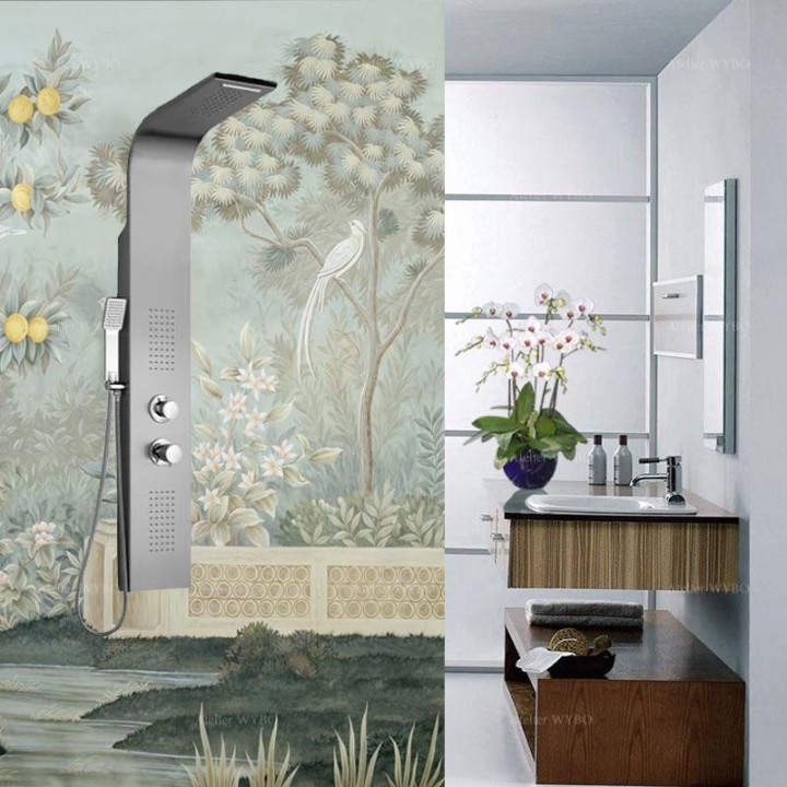 Fresque ancienne douche italienne sur mesure motif imprimé style campagne