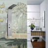Fresque murale douche italienne style ancien, jardin, citronnier et oiseau, ton pastel