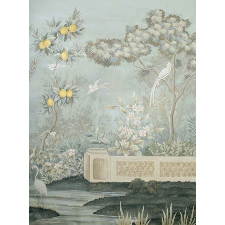 Fresque ancienne douche italienne sur mesure motif imprimé style campagne