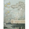 Fresque murale douche italienne style ancien, jardin, citronnier et oiseau, ton pastel