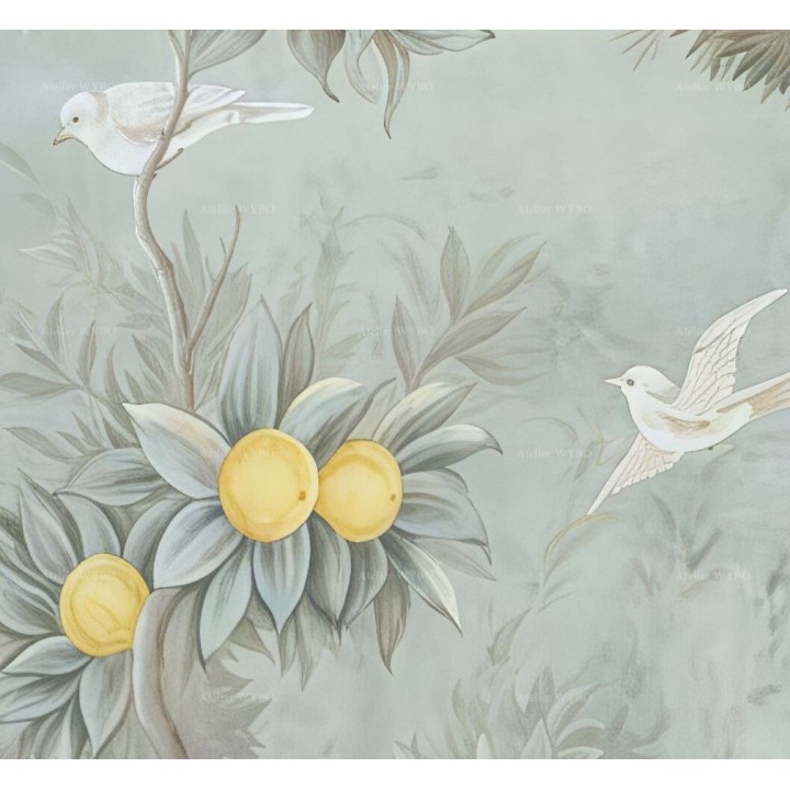 Fresque ancienne douche italienne sur mesure motif imprimé style campagne