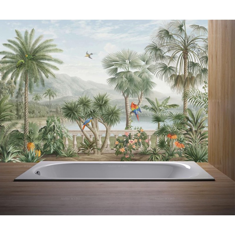 Panneau mural géant PVC personnalisé forêt amazonienne et perroquet