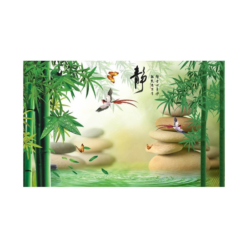 Tapisserie zen SPA - Les bambous et les oiseaux