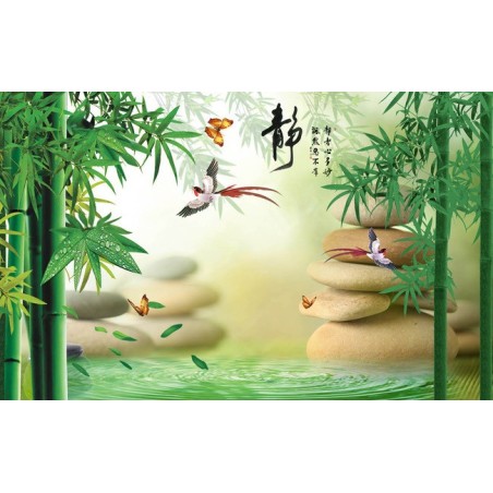 Tapisserie zen SPA - Les bambous et les oiseaux