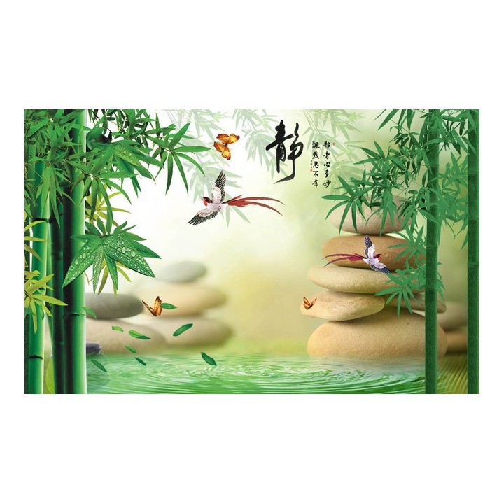 papier peint bambou tapisserie asiatique paysage zen