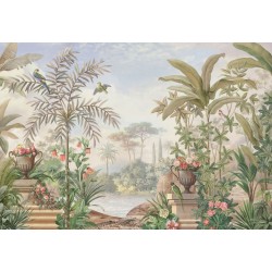 Panneau de douche hydrofuge, fresque ancienne mur de baigoire, jardin et oiseau exotique