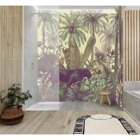 Crédence XXL jungle fresque murale étanche salle de bain panthère noire